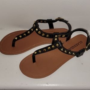 Women's CLASSIQUE Black w/ Gold Studs Sandals - Size 6.5 NWOT